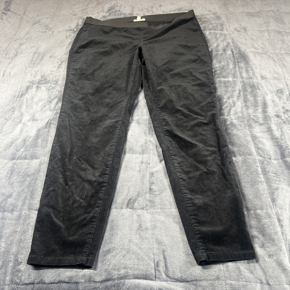 Eileen Fisher Corduroy Pants Womens  Black Pull‎ On Elastic Waist Faded size L